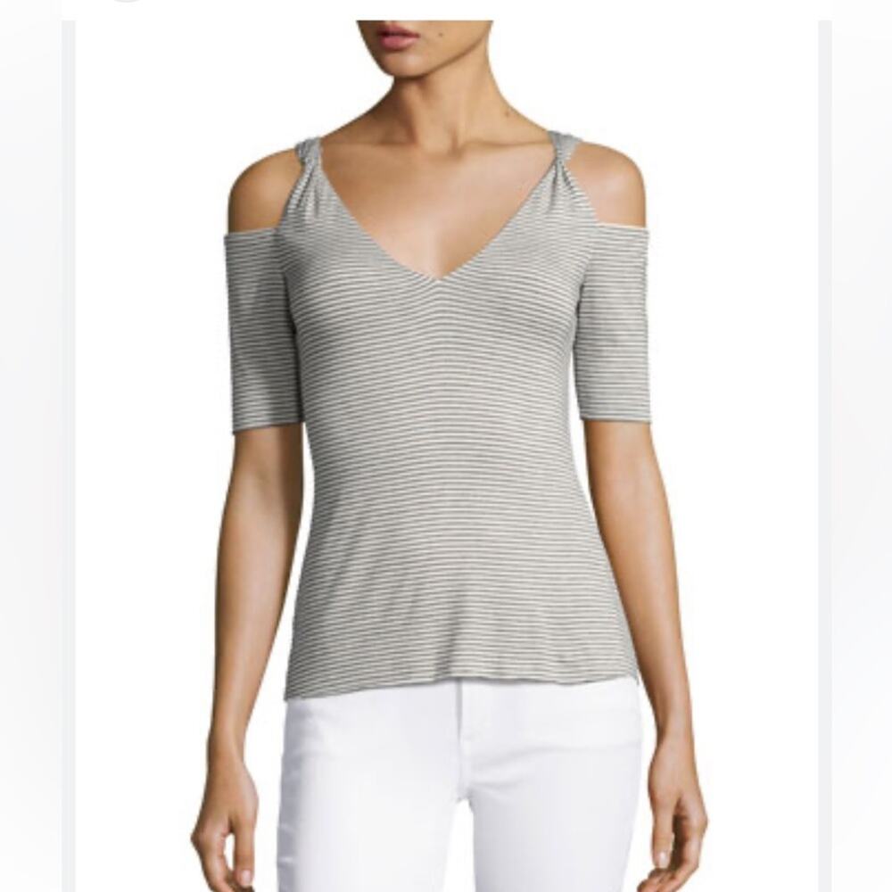 Bailey 44 Battlement V-neck Cold Shoulder Stripe Top, EUC, Medium, MSRP $128